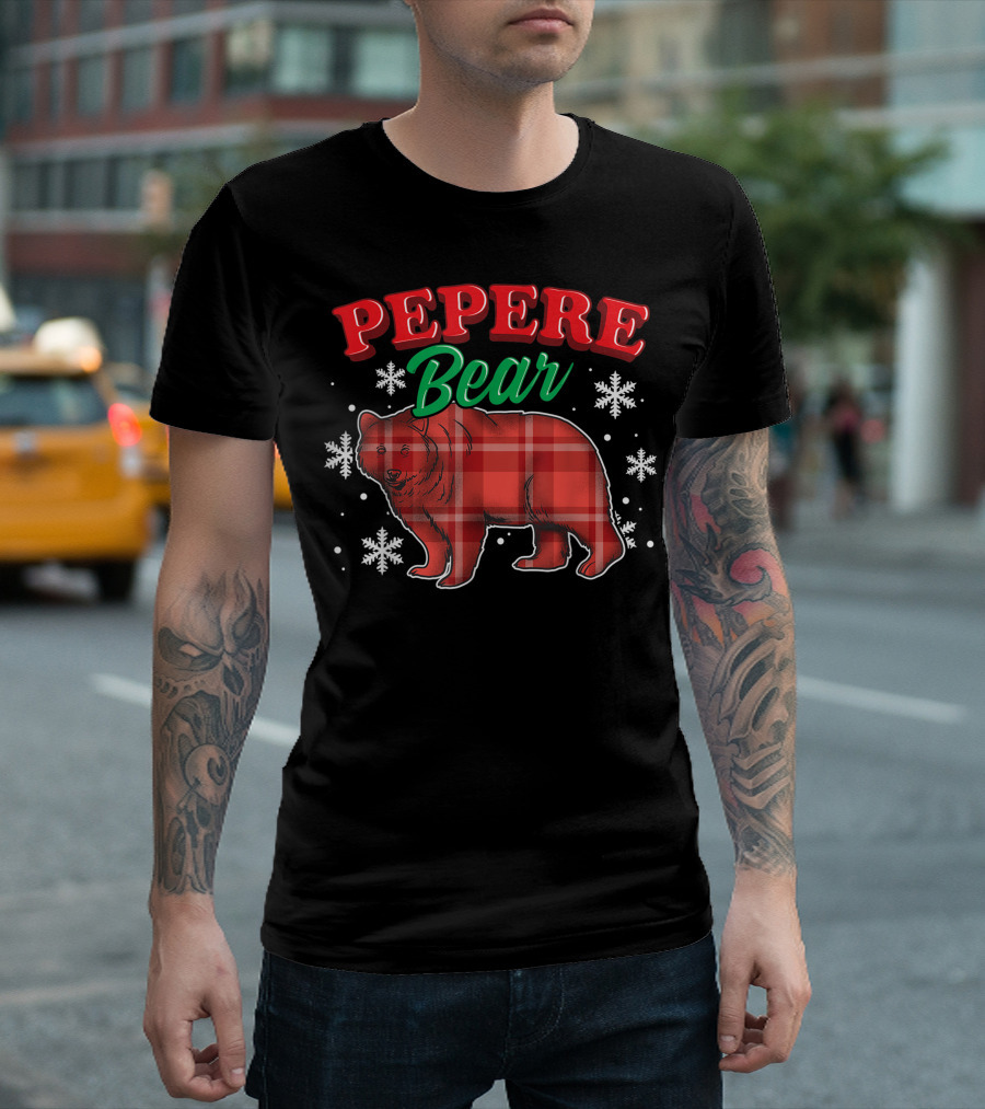 Pepere Bear Buffalo Plaid Christmas Snowflakes Family T-Shirt