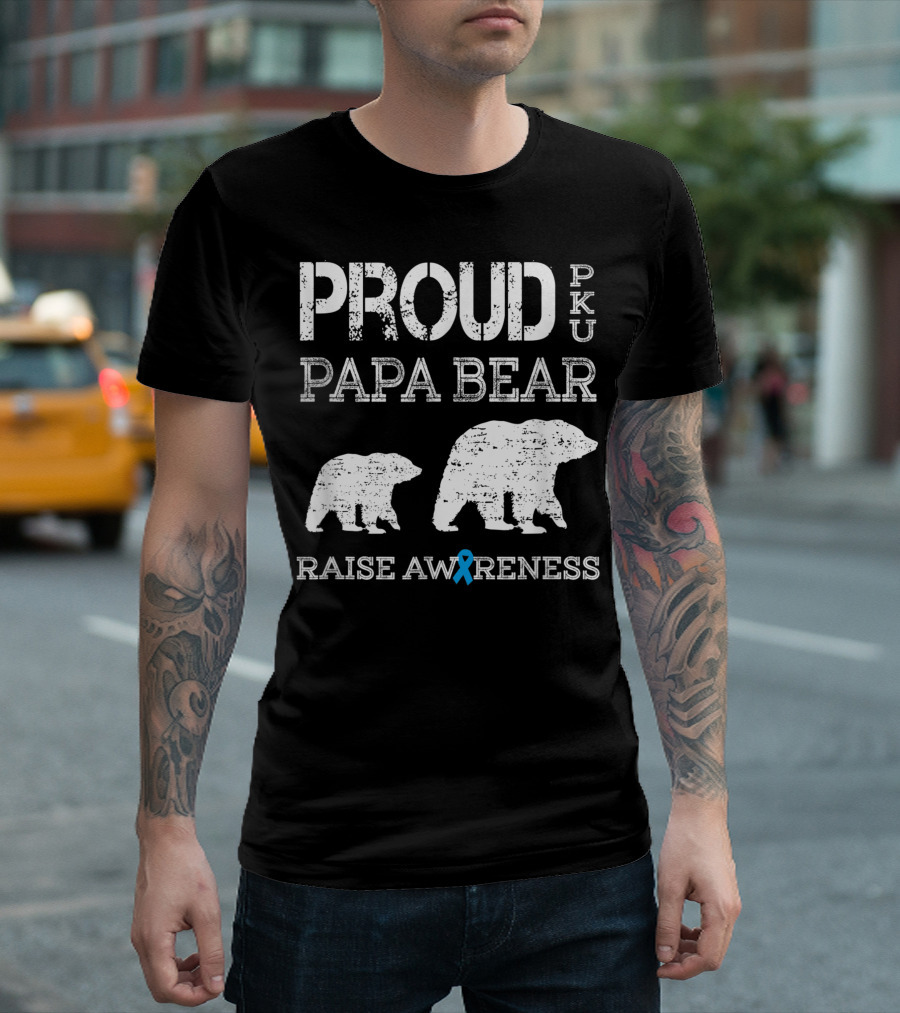 Proud PKU Papa Bear Raise Awareness With Blue Ribbon Bear T-Shirt