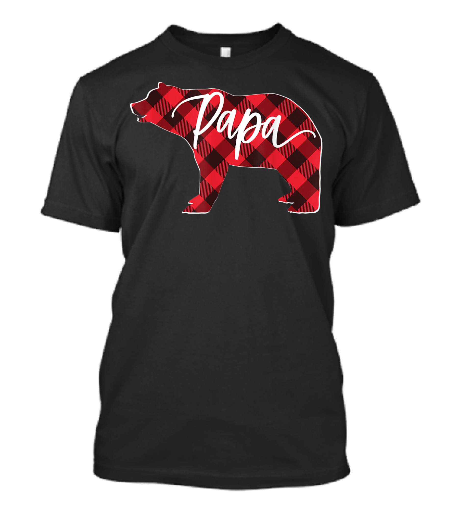 Mens Buffalo Plaid Papa Bear Red T-Shirt
