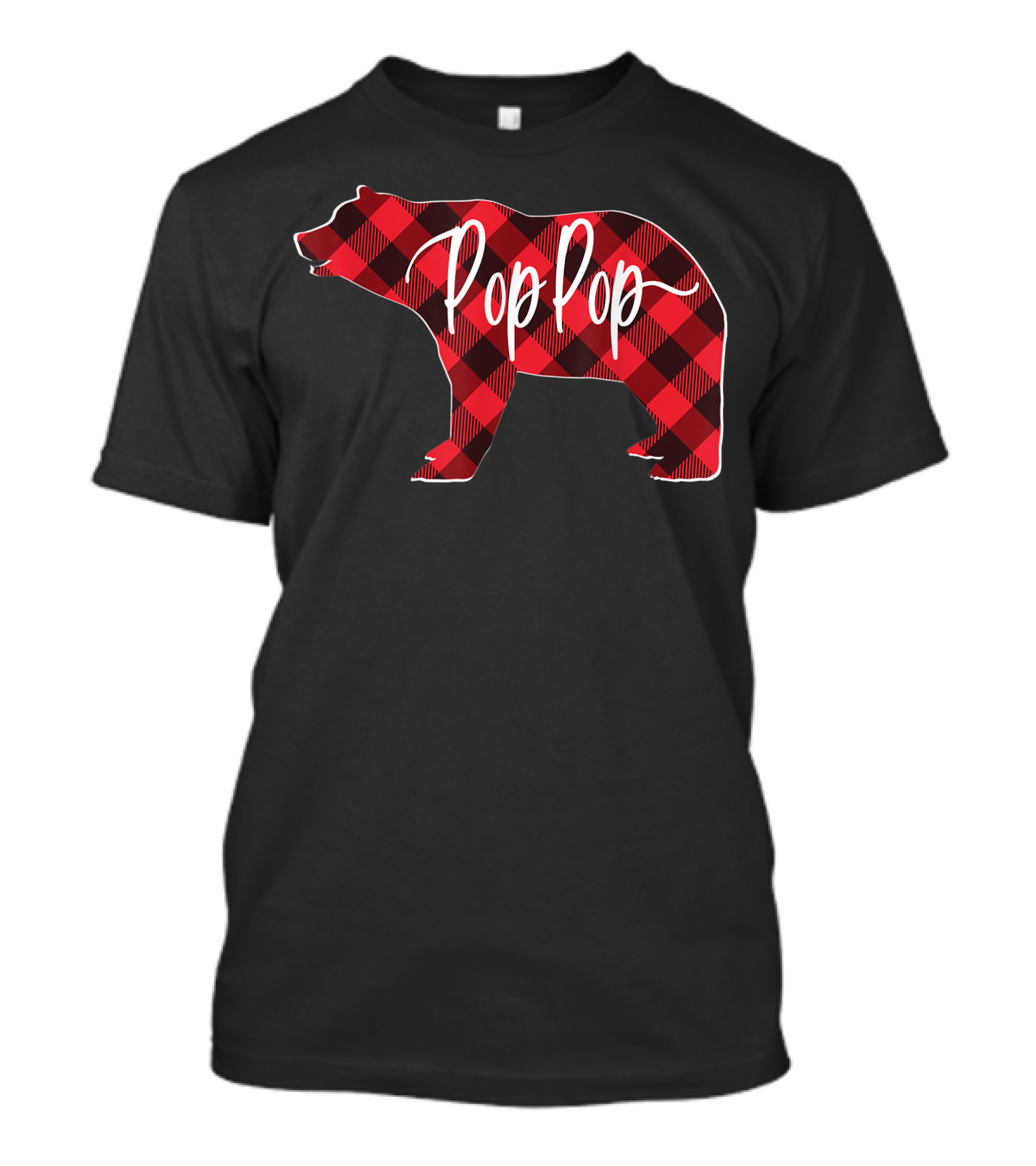 Pop Pop Bear Mens Red Buffalo Plaid T-Shirt