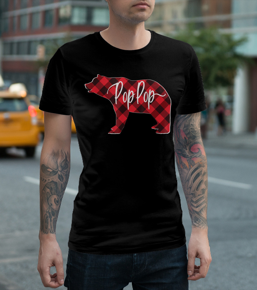 Pop Pop Bear Mens Red Buffalo Plaid T-Shirt