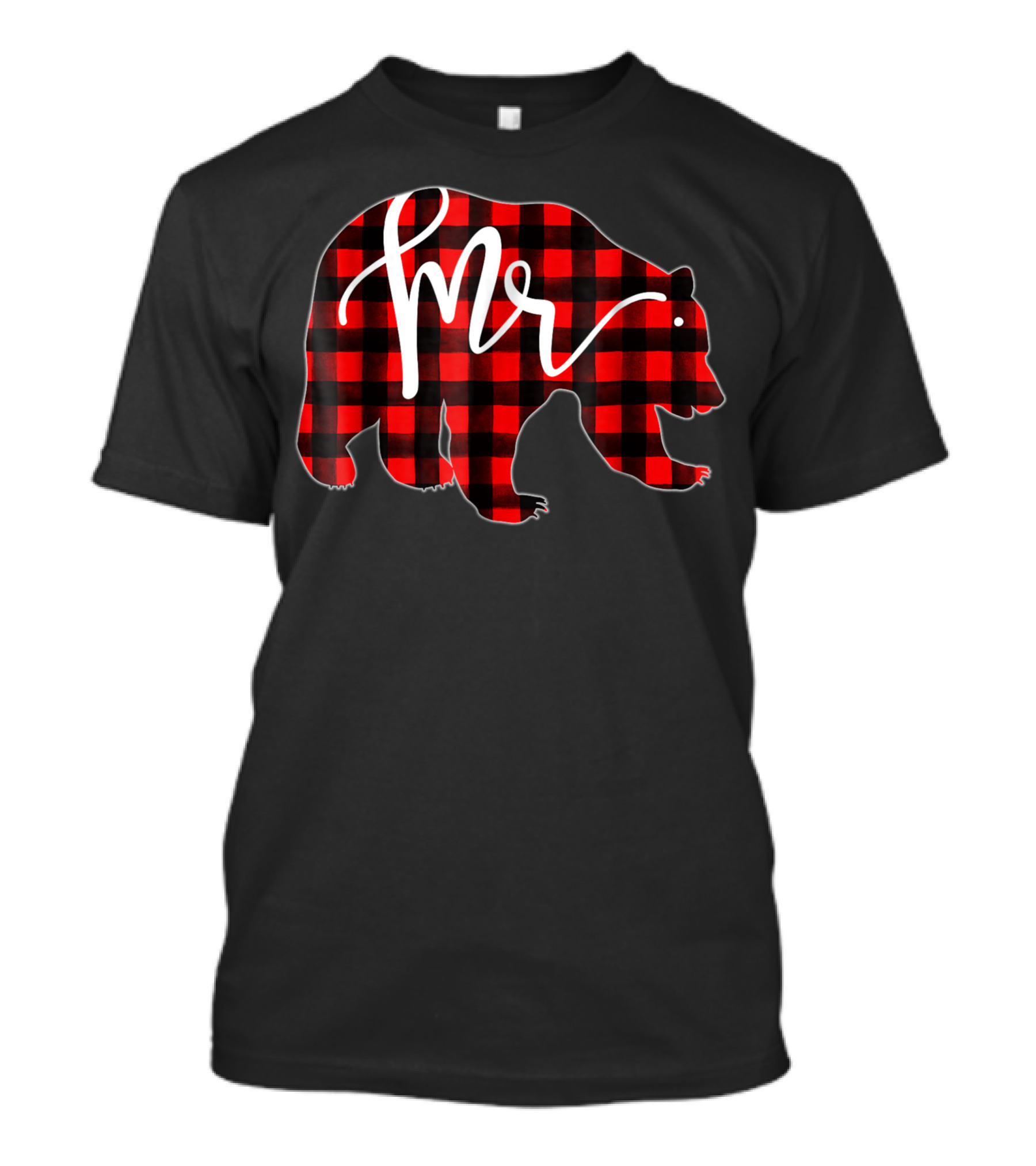 Mens Red Plaid Mr Bear Newlywed Married Matching T-Shirt