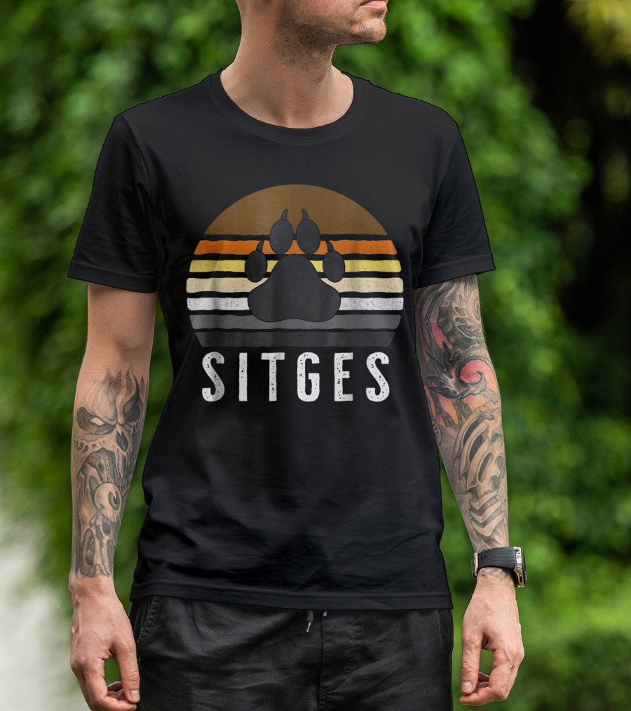 Sitges Gay Bear Pride Paw Print Vintage Sunset T-Shirt