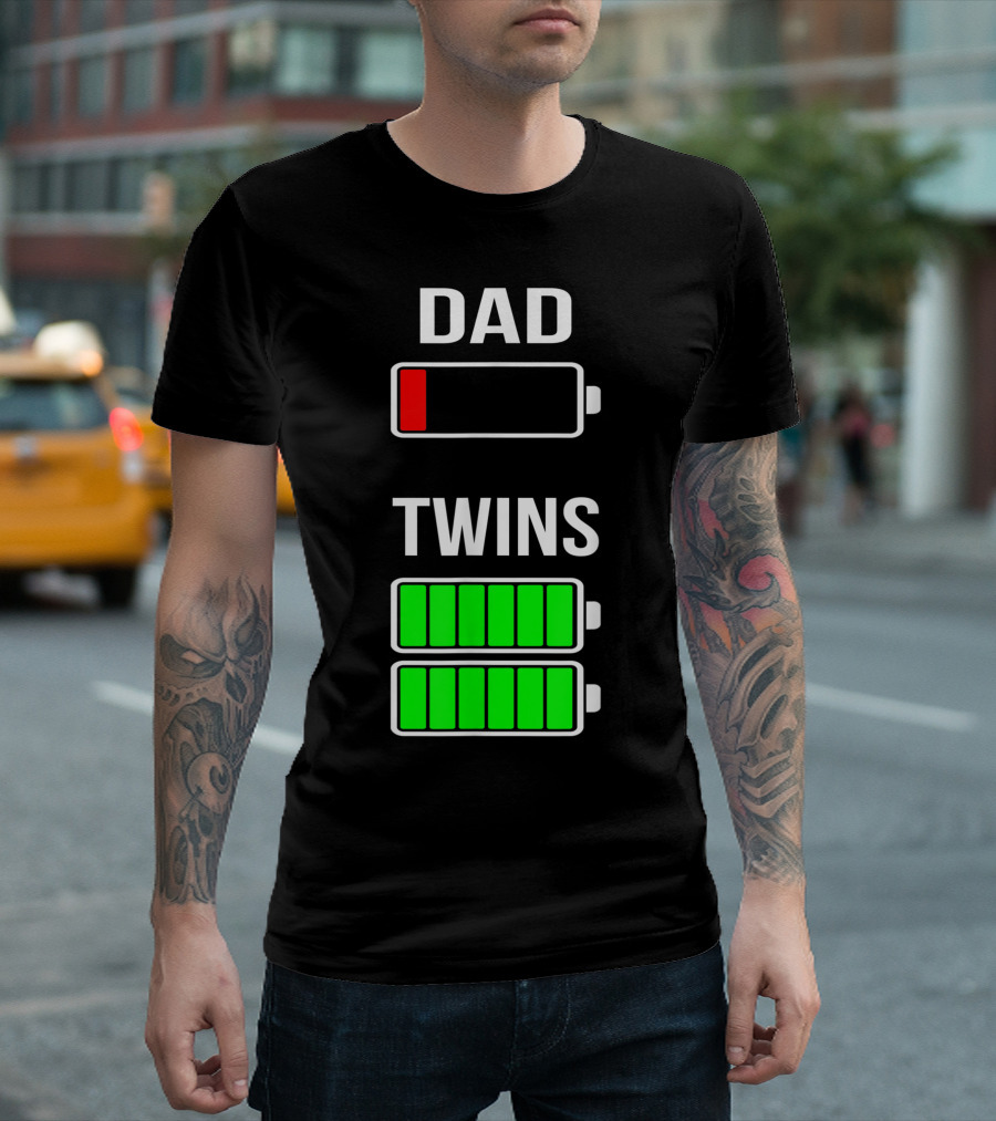 Dad Low Battery Twins Full Charge Energy Contrast T-Shirt