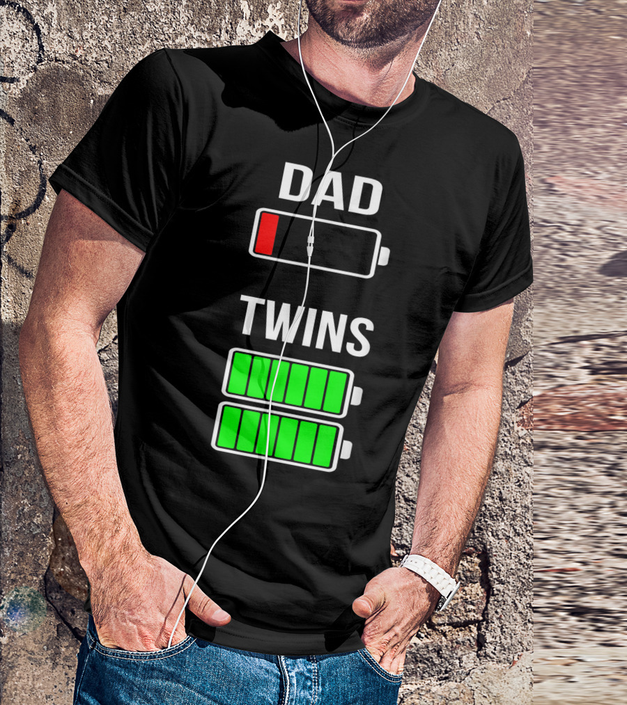 Dad Low Battery Twins Full Charge Energy Contrast T-Shirt