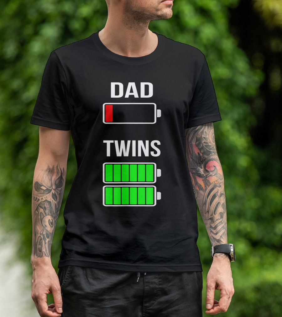 Dad Low Battery Twins Full Charge Energy Contrast T-Shirt