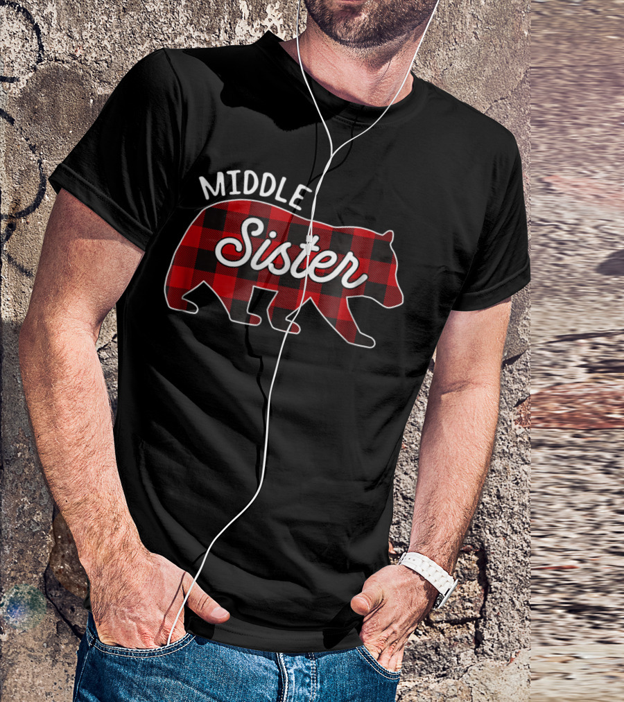 Middle Sister Bear Red Buffalo Plaid T-Shirt