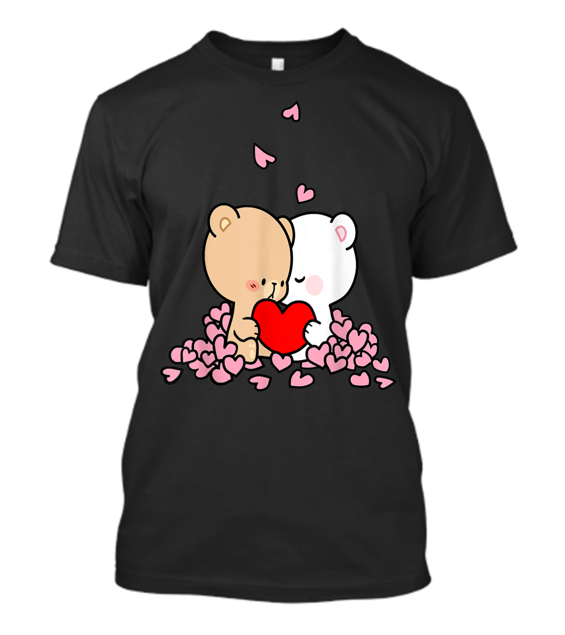 Milk Mocha Bear Hugs Kisses Falling In Love Valentines Heart T-Shirt