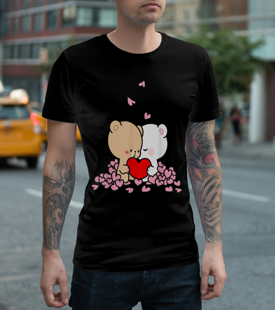 Milk Mocha Bear Hugs Kisses Falling In Love Valentines Heart T-Shirt
