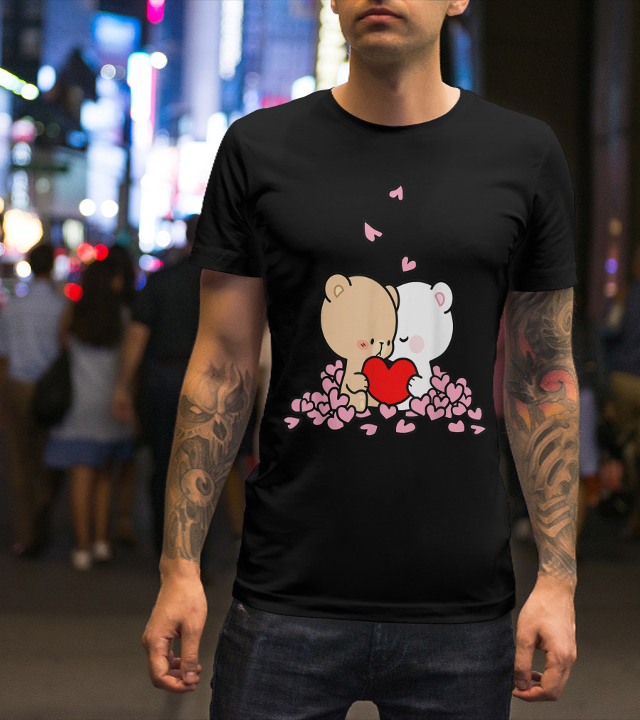 Milk Mocha Bear Hugs Kisses Falling In Love Valentines Heart T-Shirt
