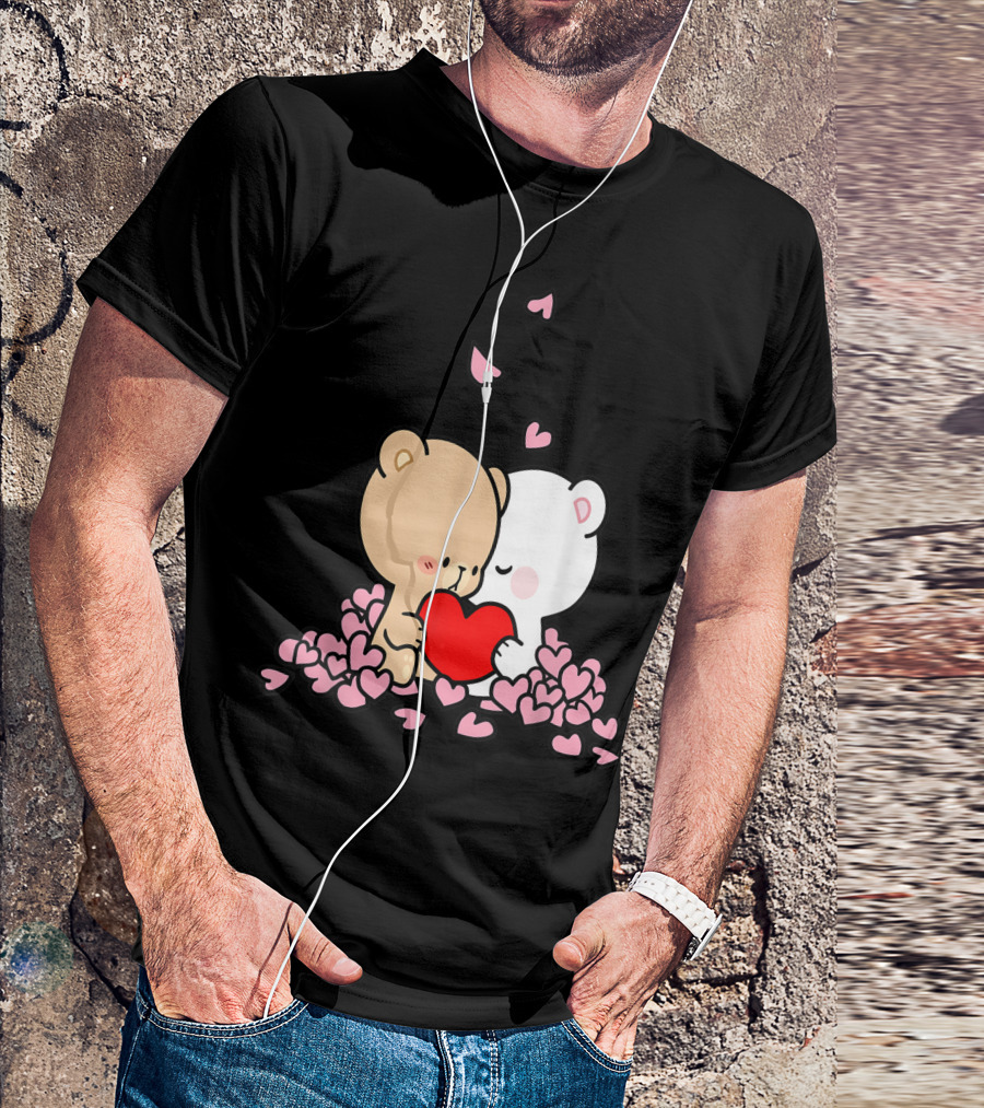 Milk Mocha Bear Hugs Kisses Falling In Love Valentines Heart T-Shirt