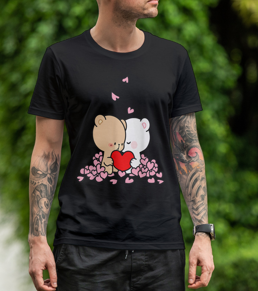 Milk Mocha Bear Hugs Kisses Falling In Love Valentines Heart T-Shirt