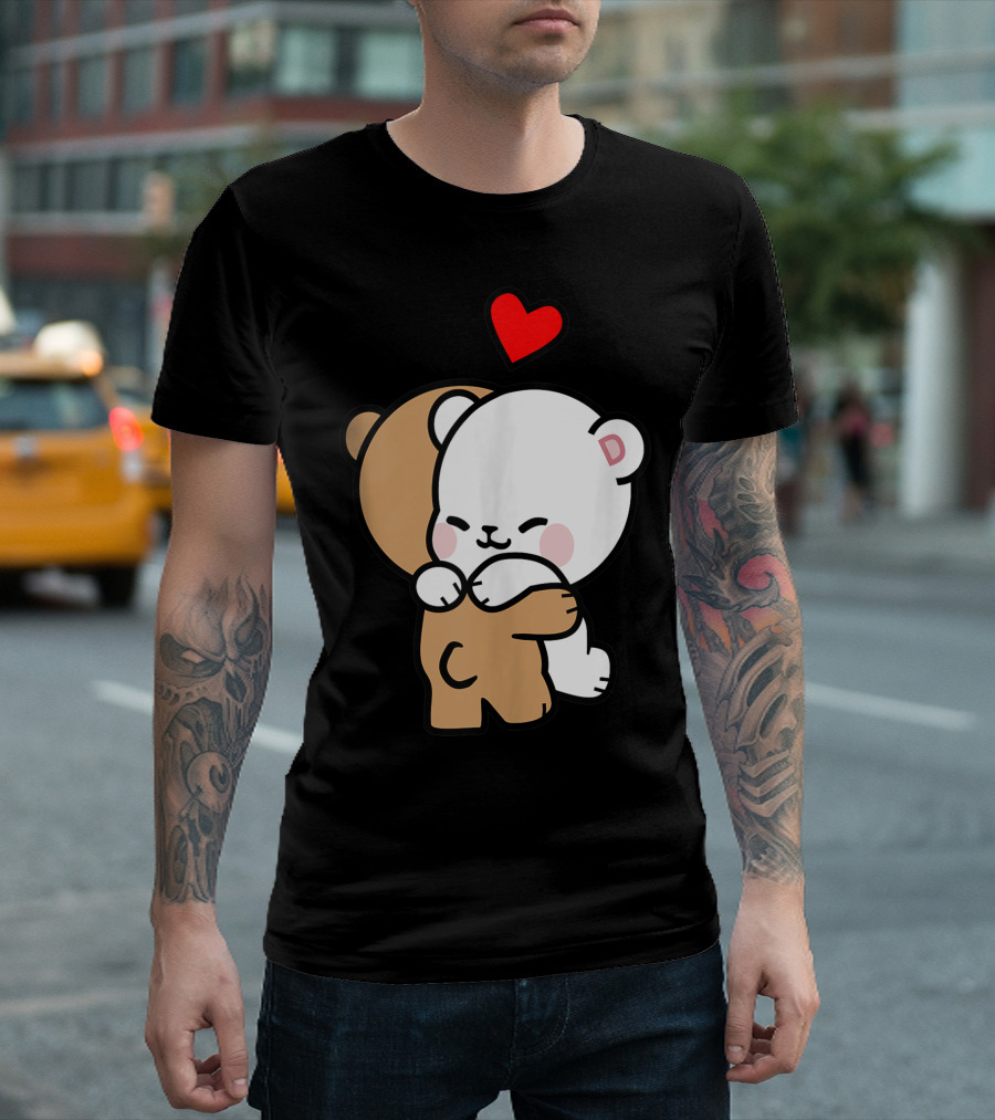 Milk Mocha Bear Hugging Love Heart Valentines T-Shirt
