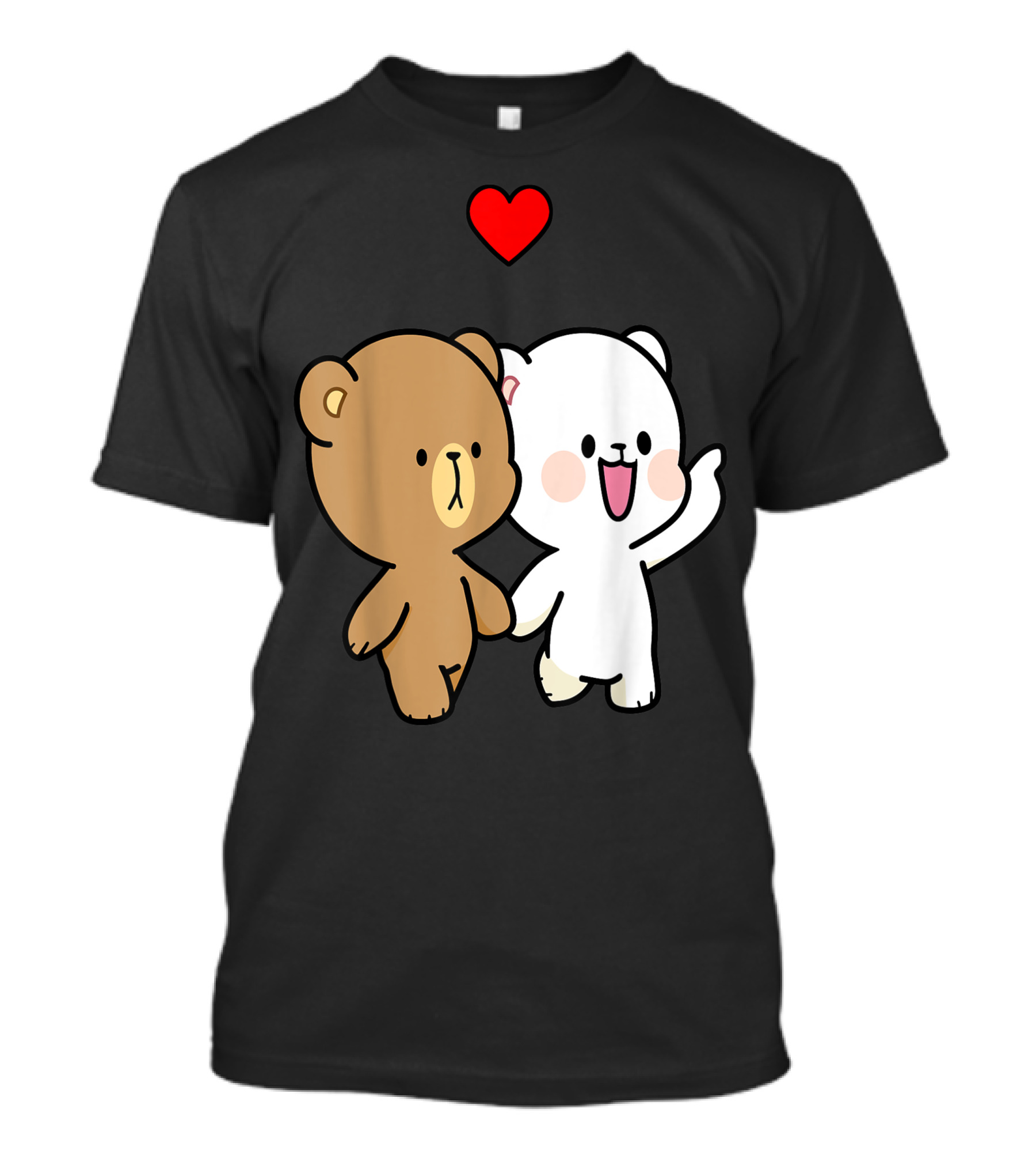 Milk Mocha Bear Walking In Love Valentines Heart Duo T-Shirt