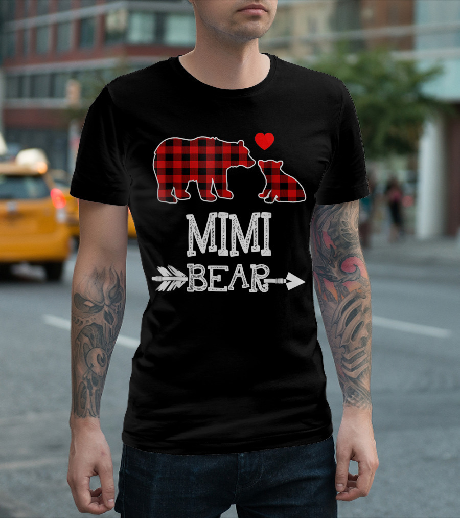Mimi Bear Red Plaid Buffalo Heart Family T-Shirt