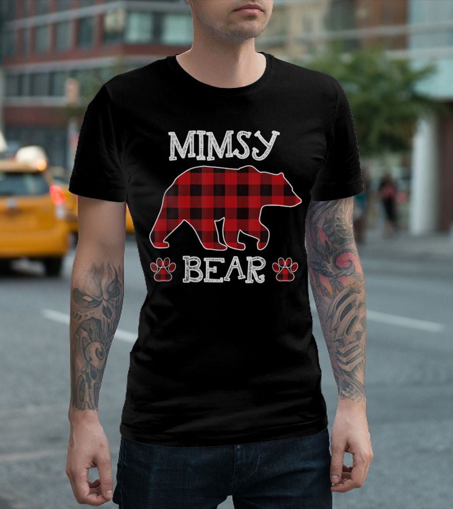 Mimsy Bear Red Plaid Buffalo Family Christmas T-Shirt