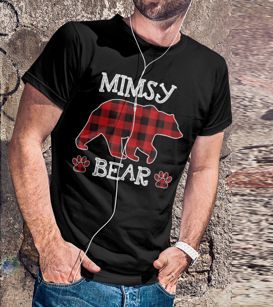 Mimsy Bear Red Plaid Buffalo Family Christmas T-Shirt