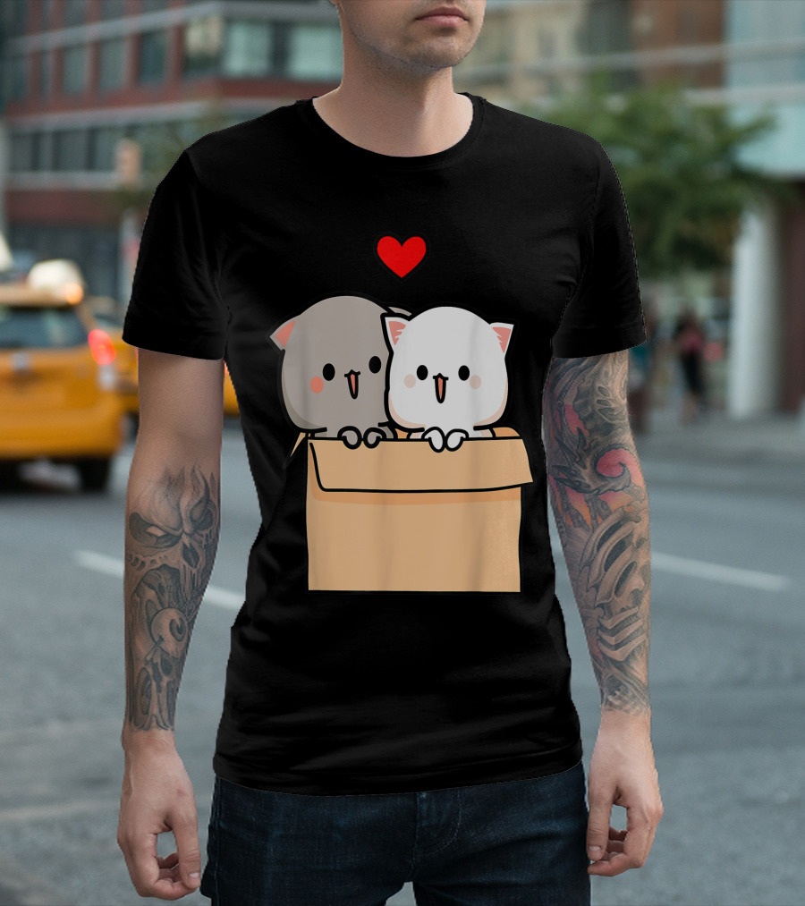 Valentines Mochi Peach Cat Goma in Love Box with Heart for Cats Lover T-Shirt