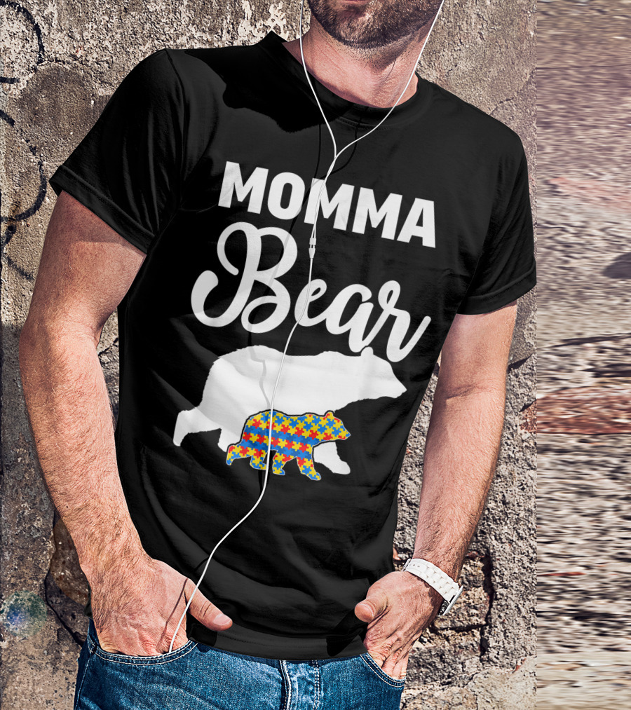 Momma Bear Autism Awareness Puzzle Pattern For Proud Supporters T-Shirt