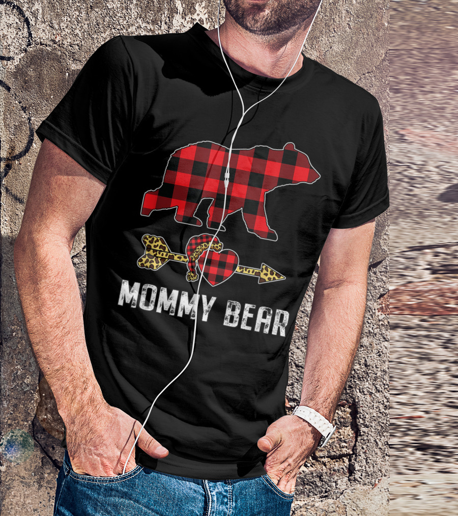 Mommy Bear Buffalo Red Plaid Heart Arrow Leopard Accessory T-Shirt