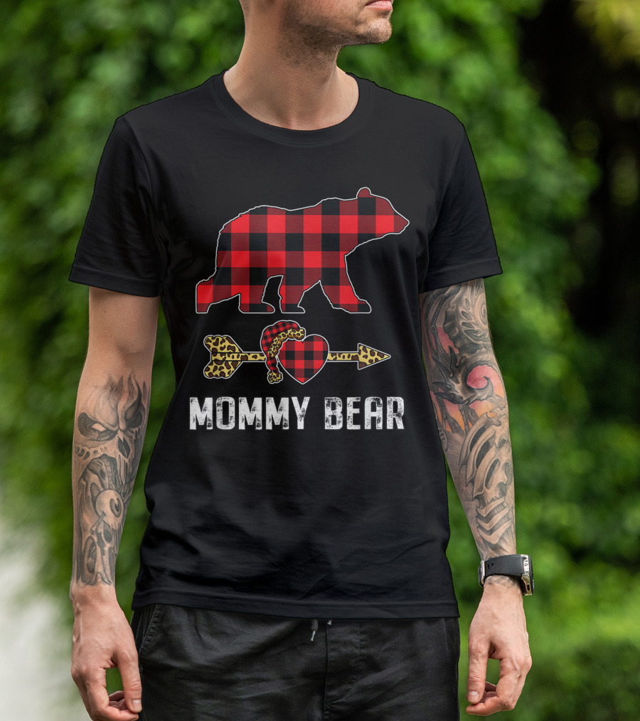 Mommy Bear Buffalo Red Plaid Heart Arrow Leopard Accessory T-Shirt