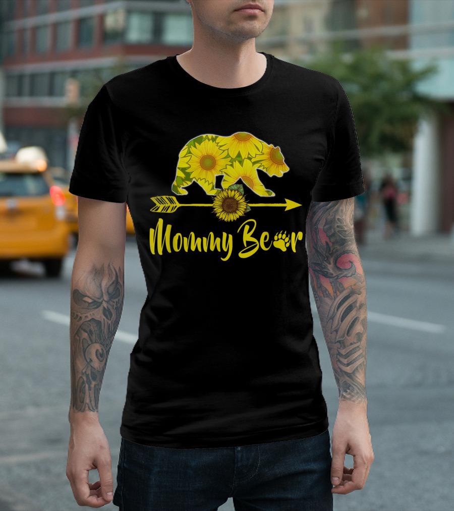 Mommy Bear Sunflower Arrow Paw Print Mother Father T-Shirt