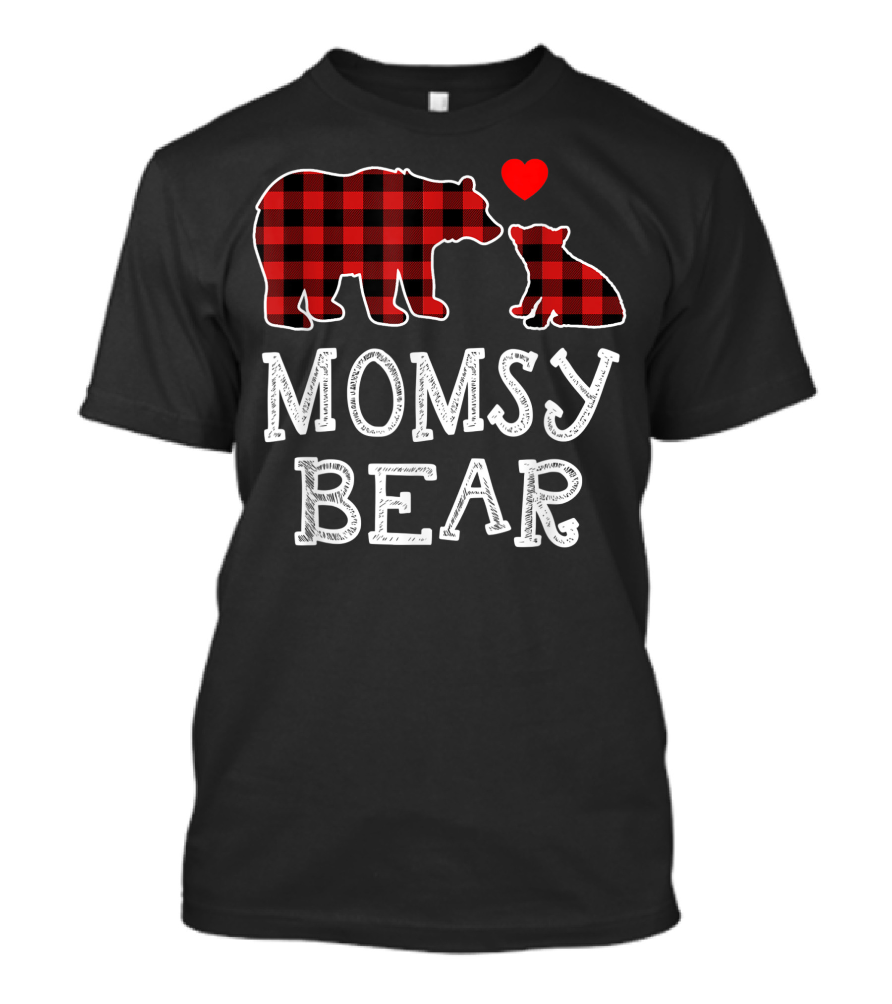 Momsy Bear Red Plaid Buffalo Family Christmas Love T-Shirt