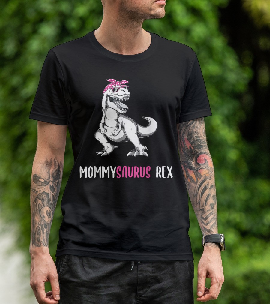 Mothers Day Mommysaurus Rex Dinosaur With Pink Bandana And Sunglasses T-Shirt