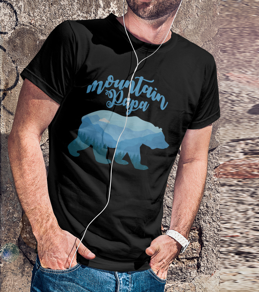 Mountain Papa Bear Blue Forest Landscape T-Shirt