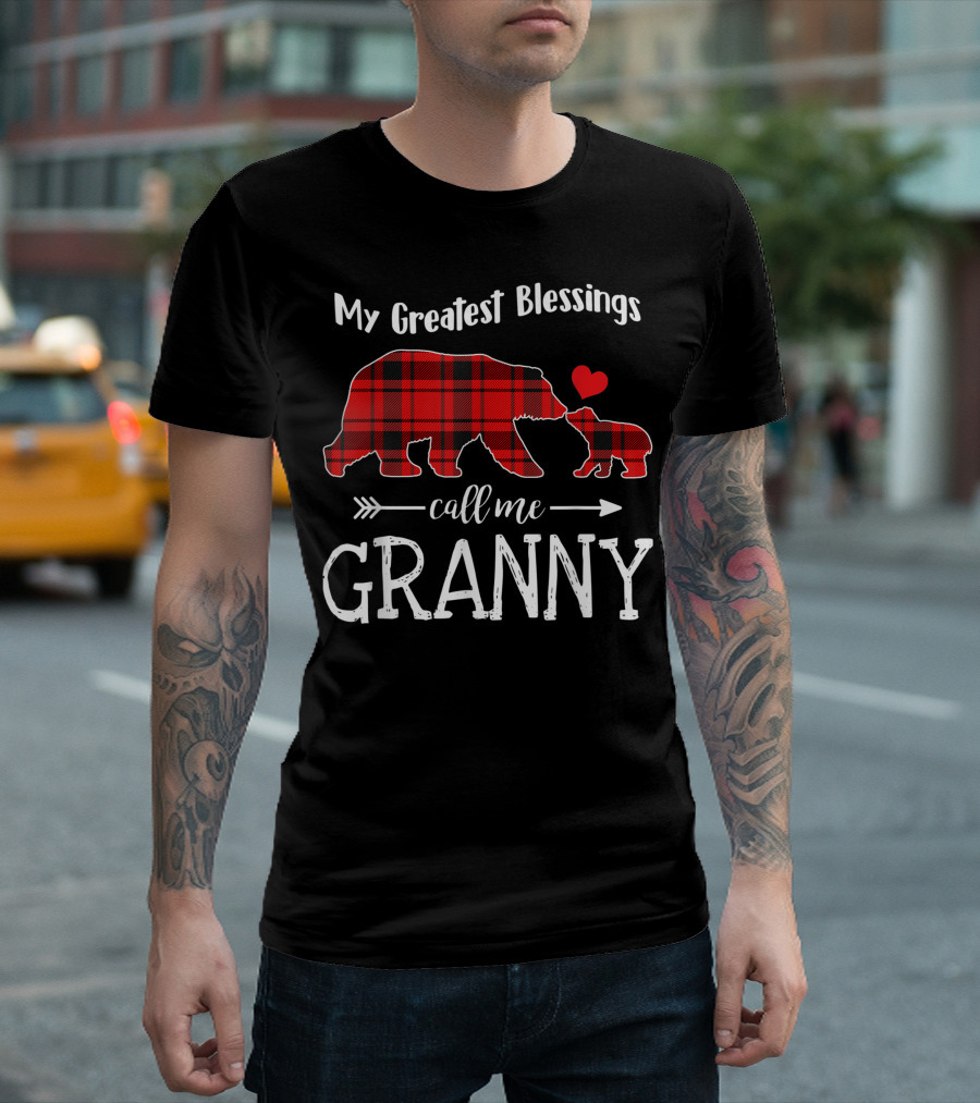 My Greatest Blessings Call Me Granny Bear Red Plaid Heart Arrow T-Shirt