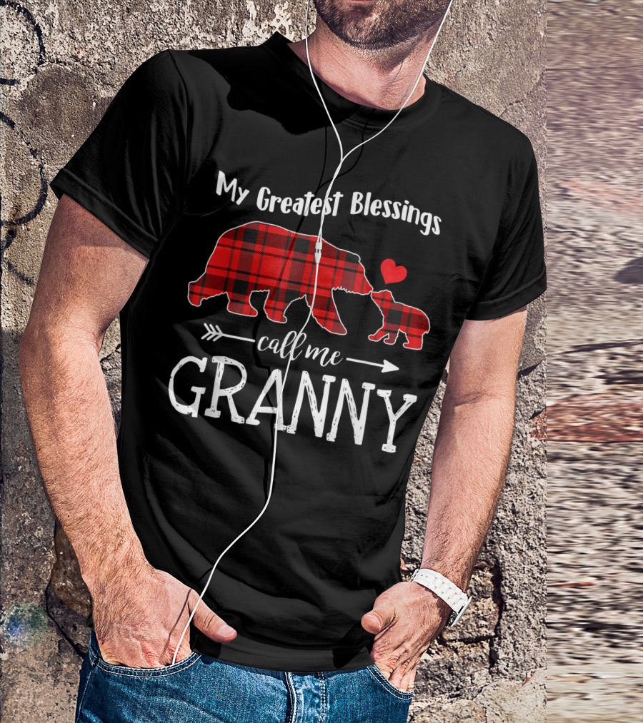 My Greatest Blessings Call Me Granny Bear Red Plaid Heart Arrow T-Shirt