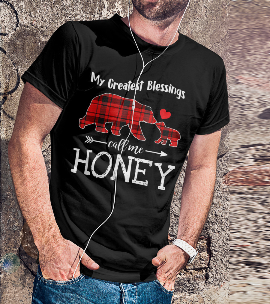 My Greatest Blessings Call Me Honey Bear Red Plaid Heart T-Shirt