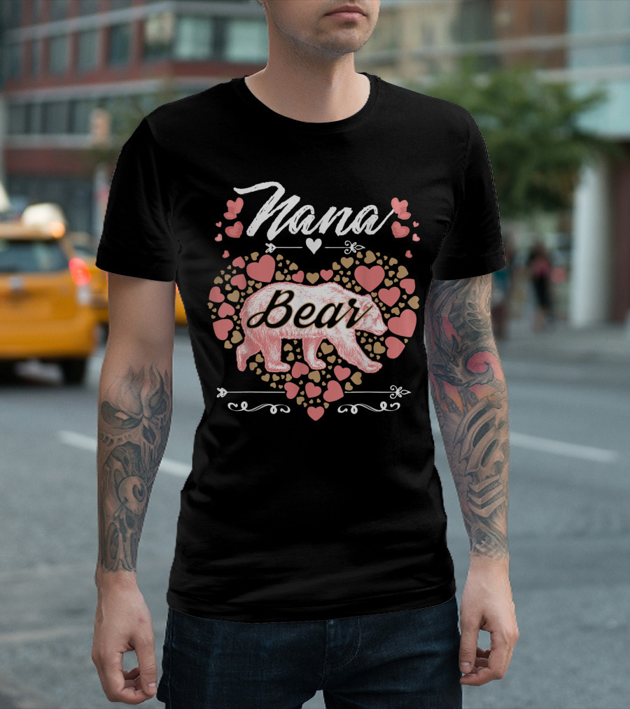 Nana Bear Heart Pattern Birthday T-Shirt