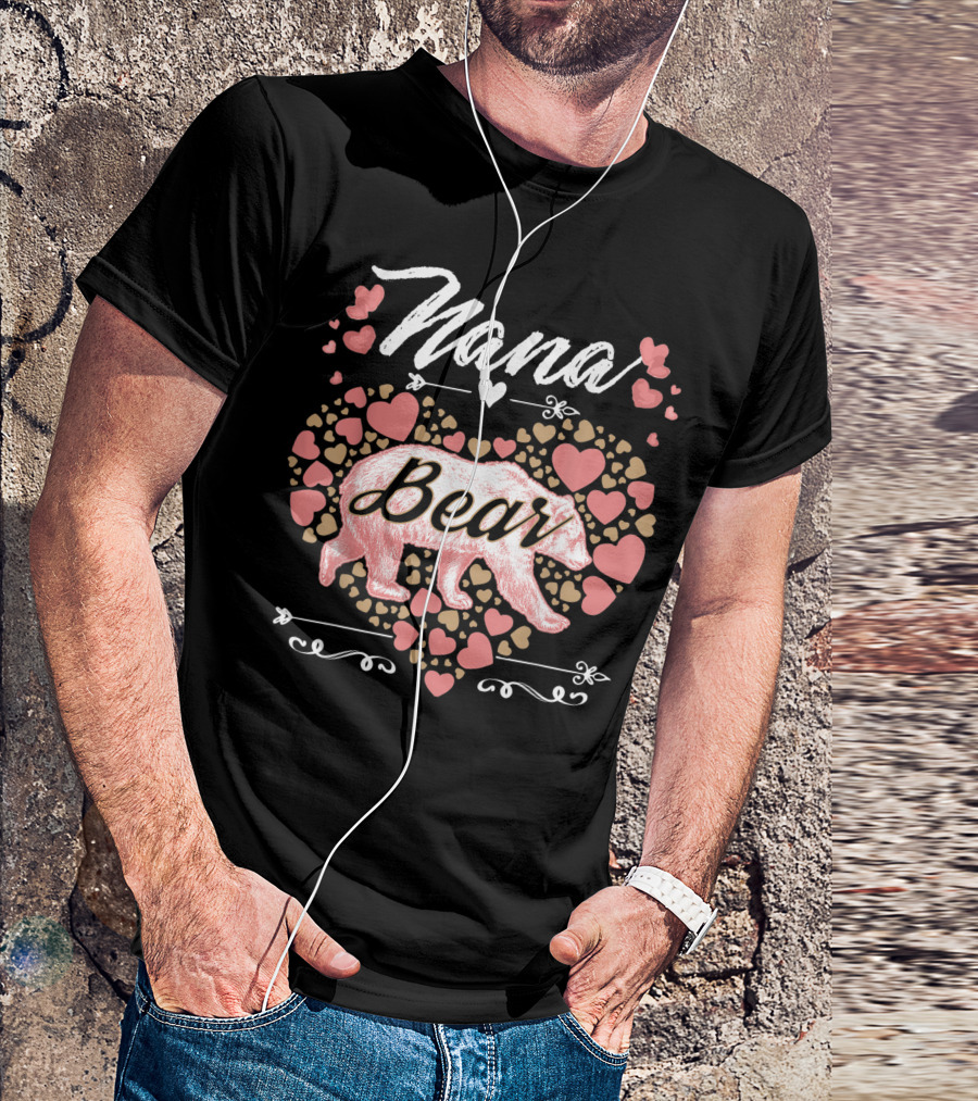 Nana Bear Heart Pattern Birthday T-Shirt