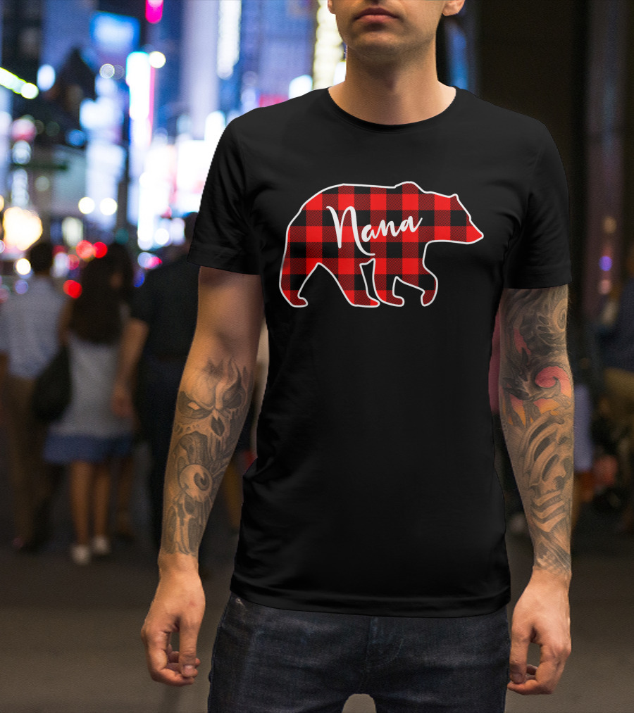 Nana Bear Buffalo Plaid T-Shirt