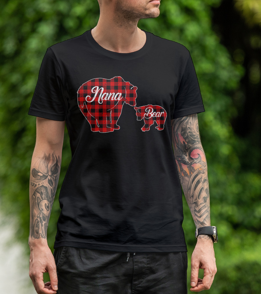 Nana Bear Buffalo Plaid Family Bears T-Shirt