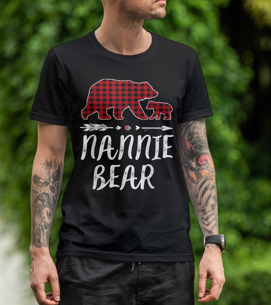 Nannie Bear Red Plaid Buffalo Family Arrows Christmas T-Shirt