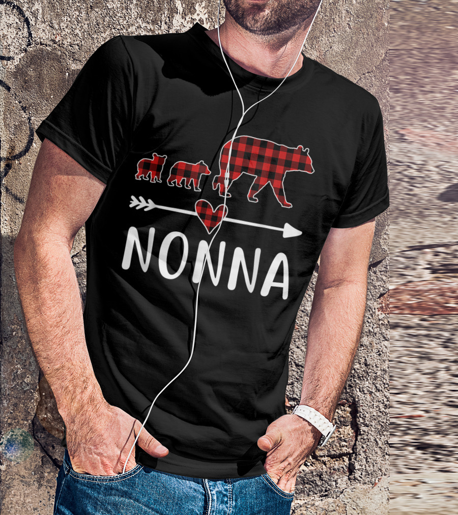 Nonna Bear Cubs Red Plaid Heart Arrow T-Shirt