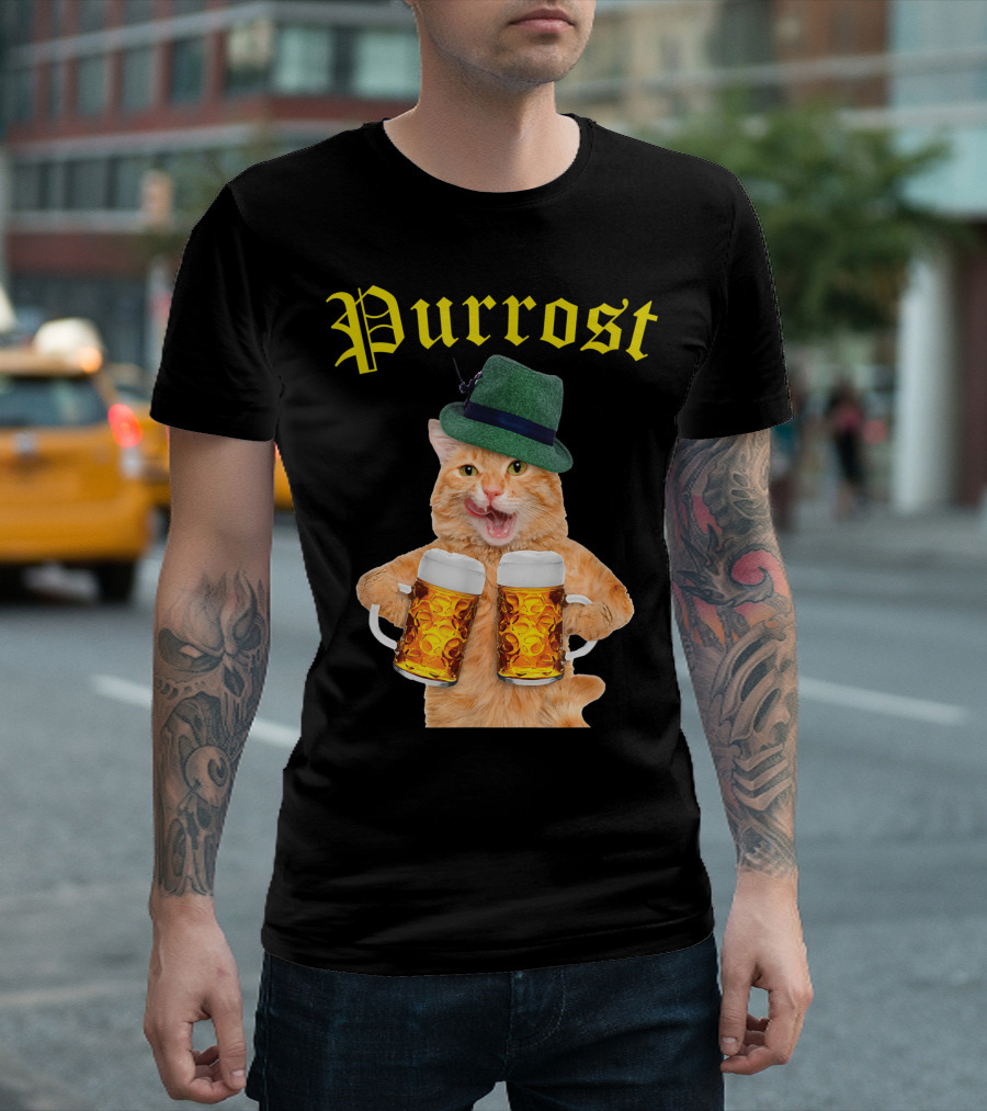 Purrost Oktoberfest Cat Kitty Drinking Beer with Hat T-Shirt