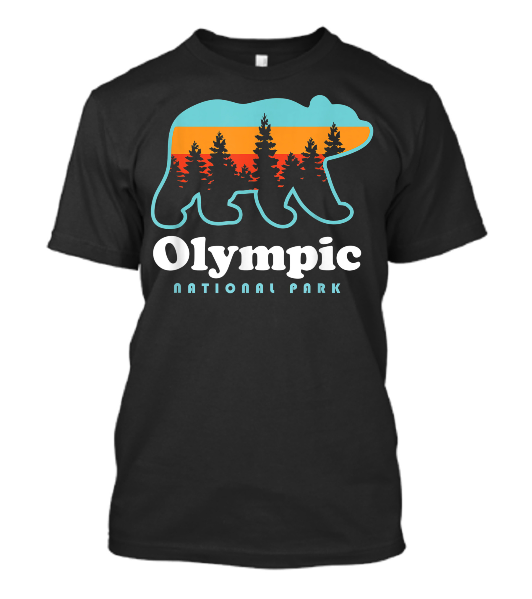 Olympic National Park Bear Silhouette With Sunset And Trees T-Shirt