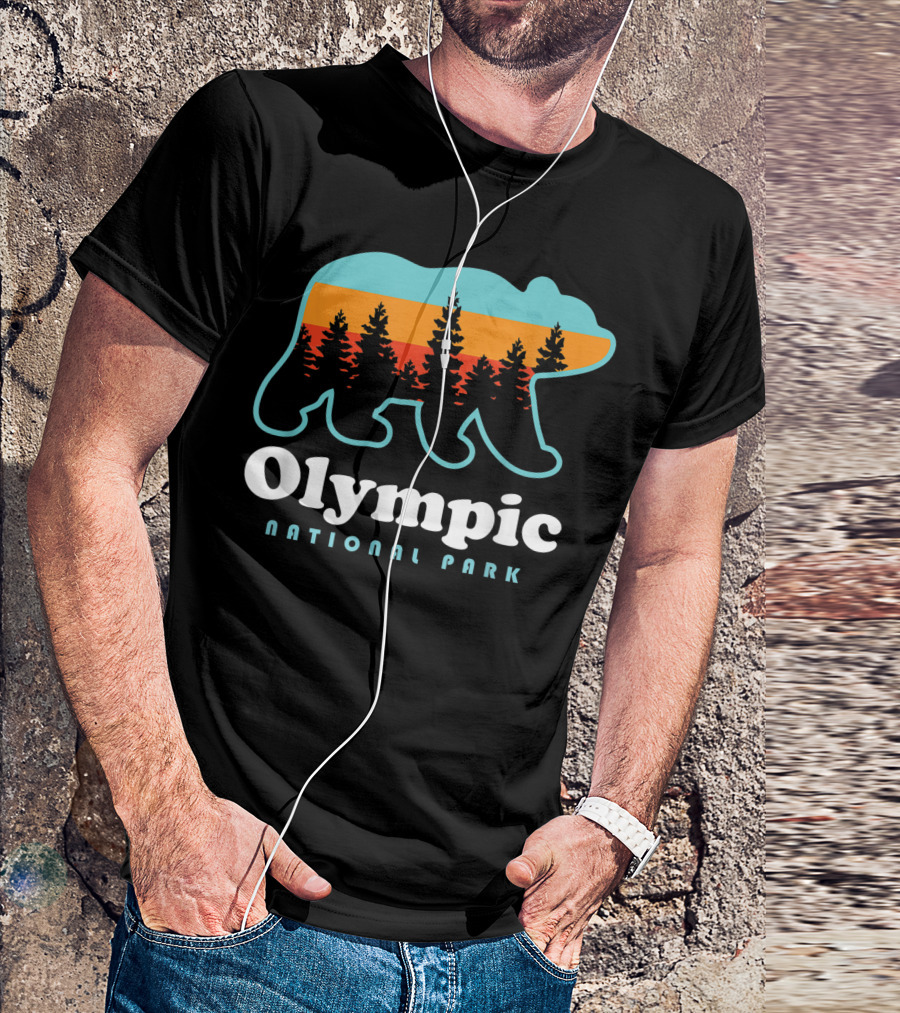 Olympic National Park Bear Silhouette With Sunset And Trees T-Shirt