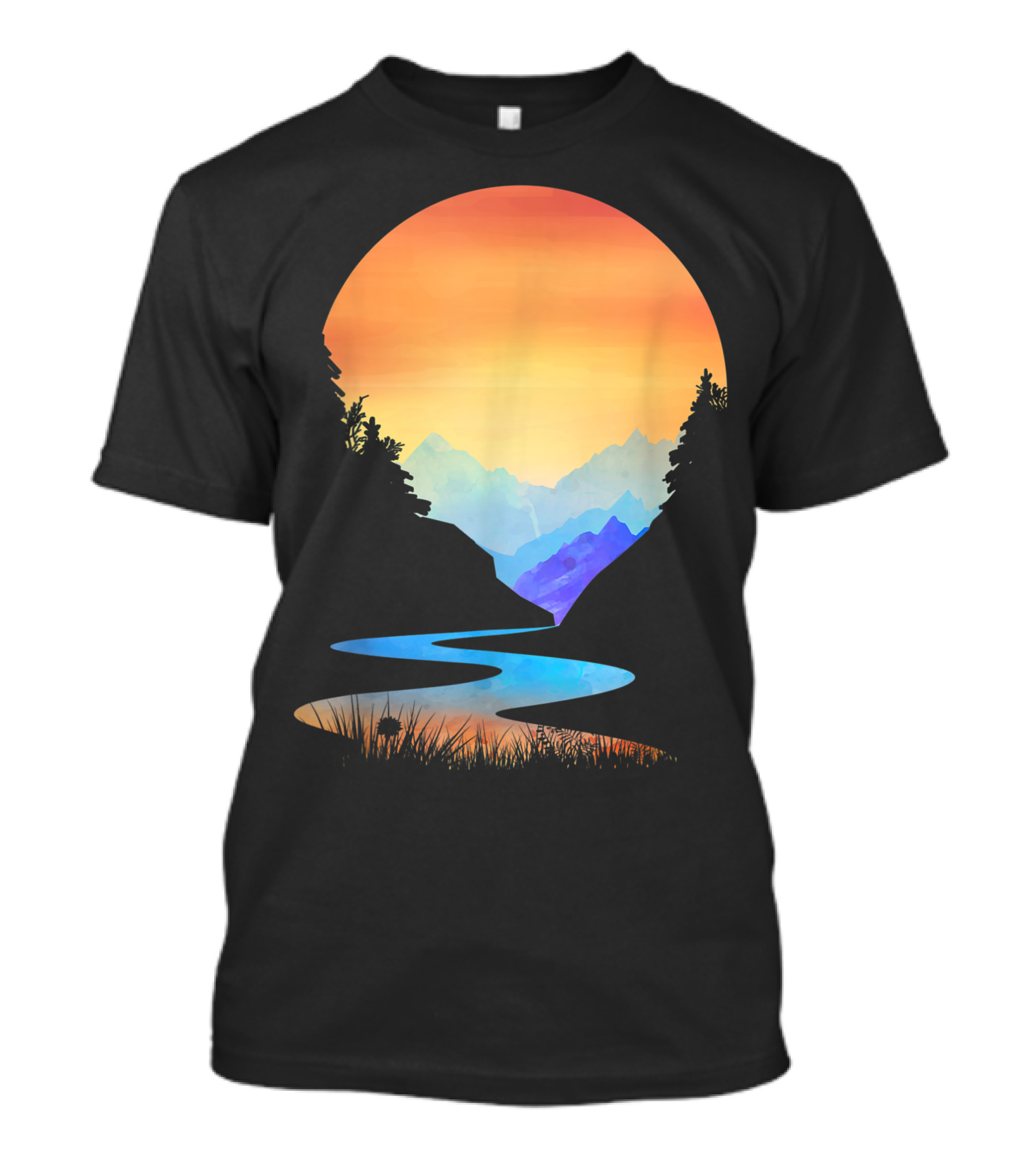 Vintage Sunset Outdoor Mountains Sun Nature Scene T-Shirt
