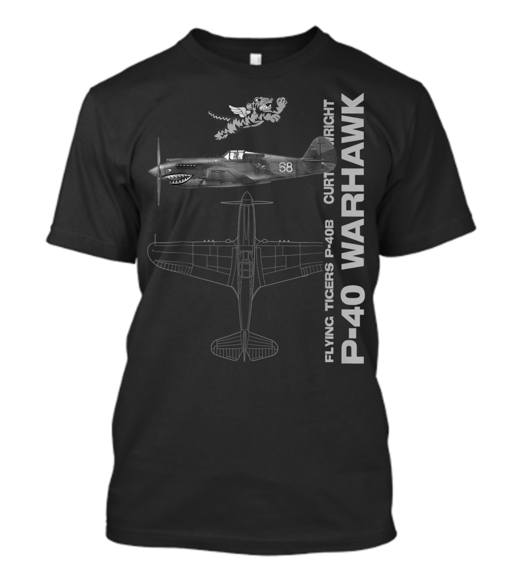 Flying Tigers Curtiss Wright P-40B Warhawk WWII Fighter Airplane Profile T-Shirt
