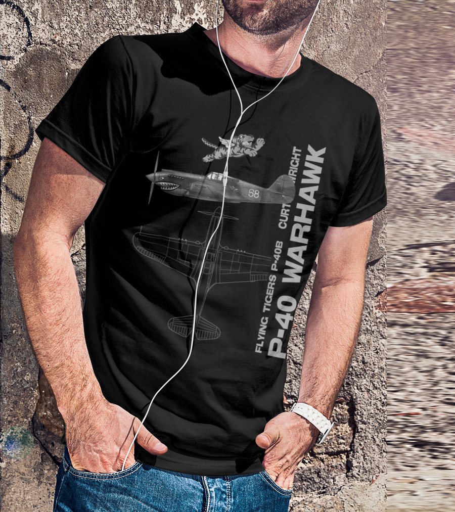 Flying Tigers Curtiss Wright P-40B Warhawk WWII Fighter Airplane Profile T-Shirt