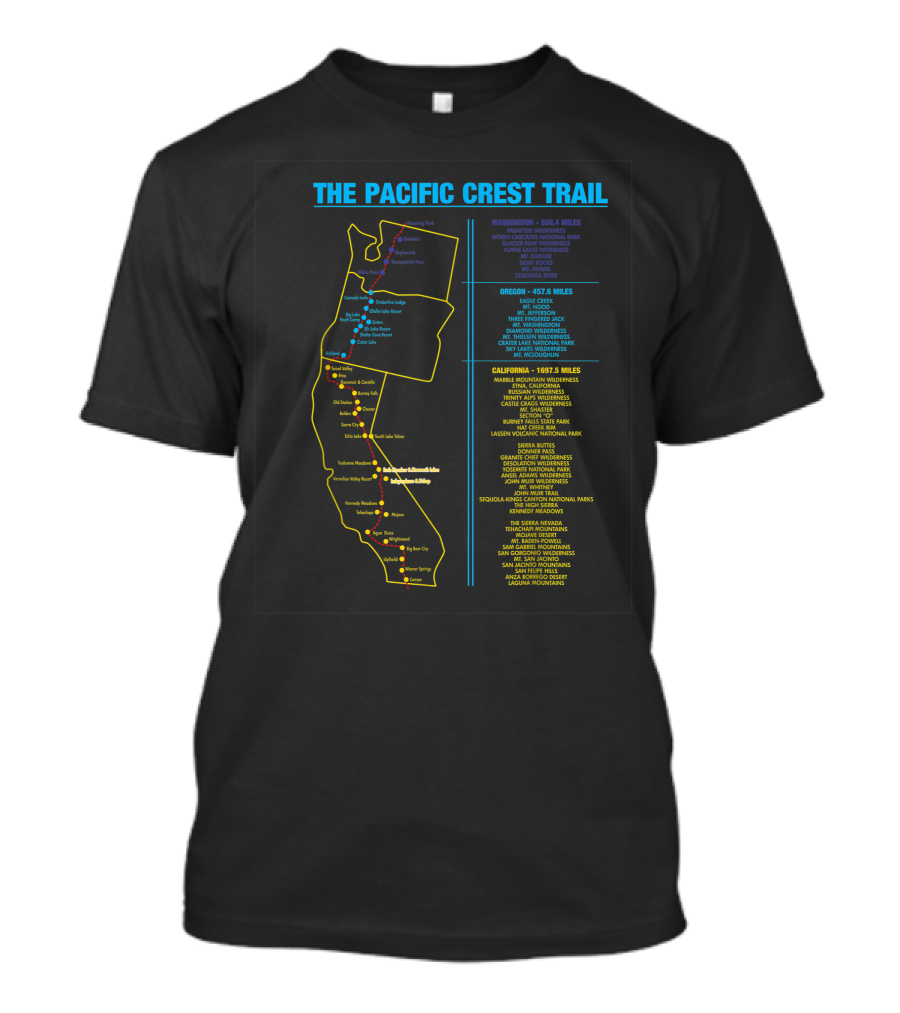 THE PACIFIC CREST TRAIL WASHINGTON OREGON CALIFORNIA TRIP HIKING GUIDE MAP MILE MARKERS T-Shirt
