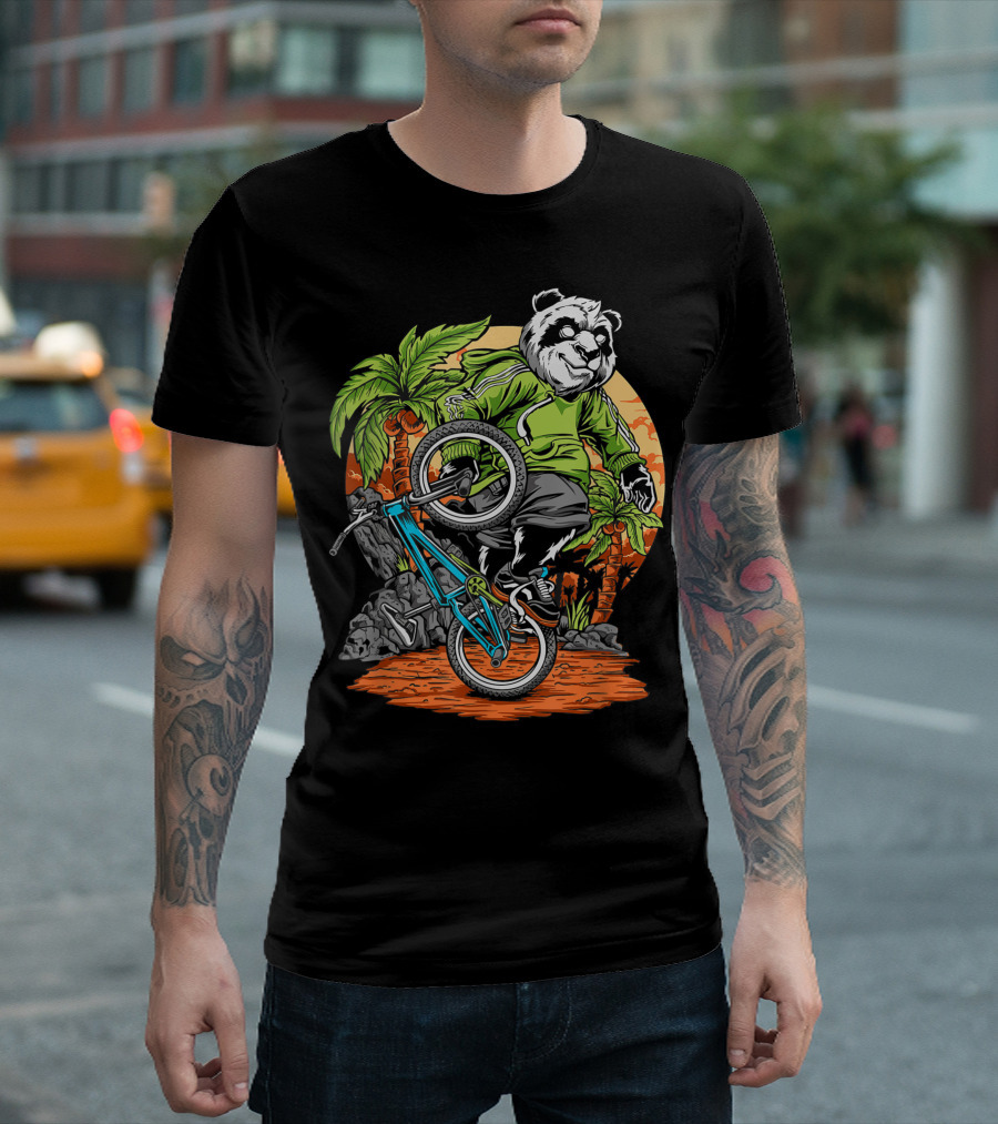 Panda Bear Bmx Tropical Stunt Adventure T-Shirt