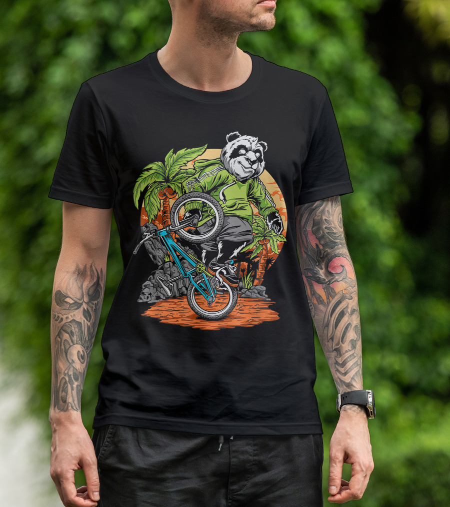 Panda Bear Bmx Tropical Stunt Adventure T-Shirt