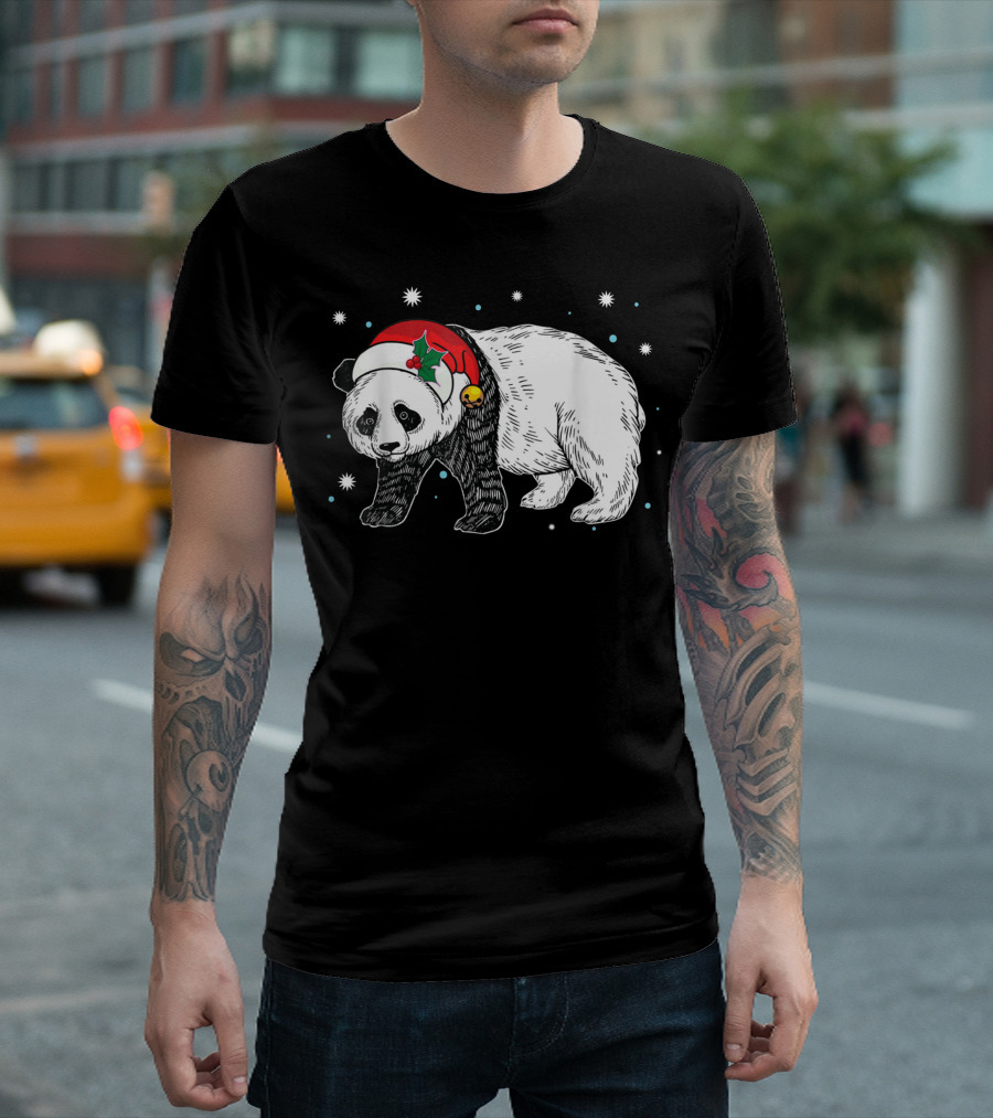 Panda Bear with Santa Hat and Bell for Animal Lovers T-Shirt