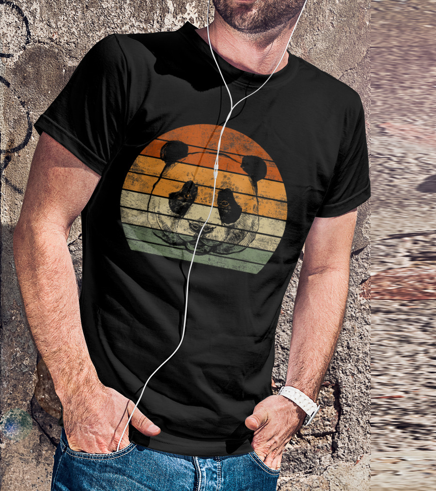 Panda Men Panda Bear Vintage Sunset Face T-Shirt