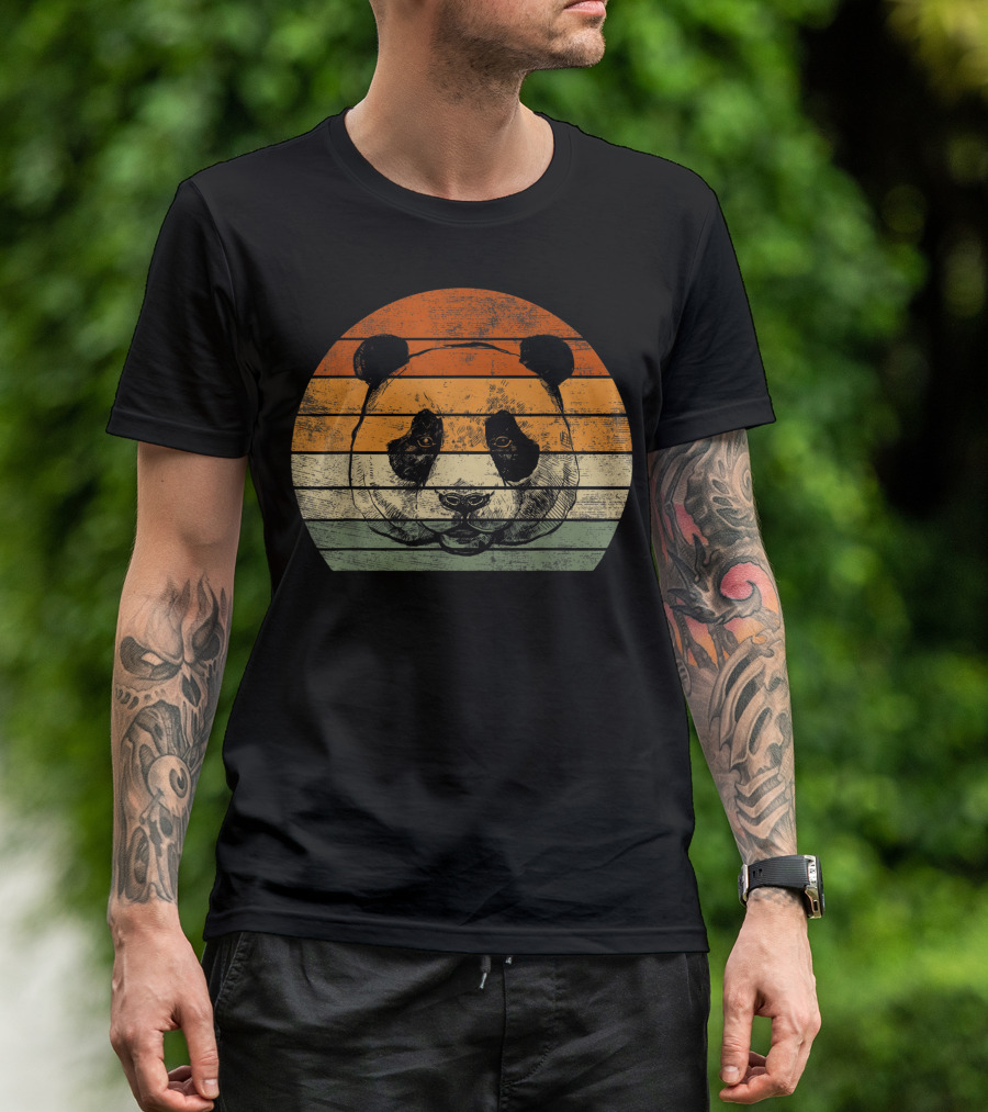 Panda Men Panda Bear Vintage Sunset Face T-Shirt